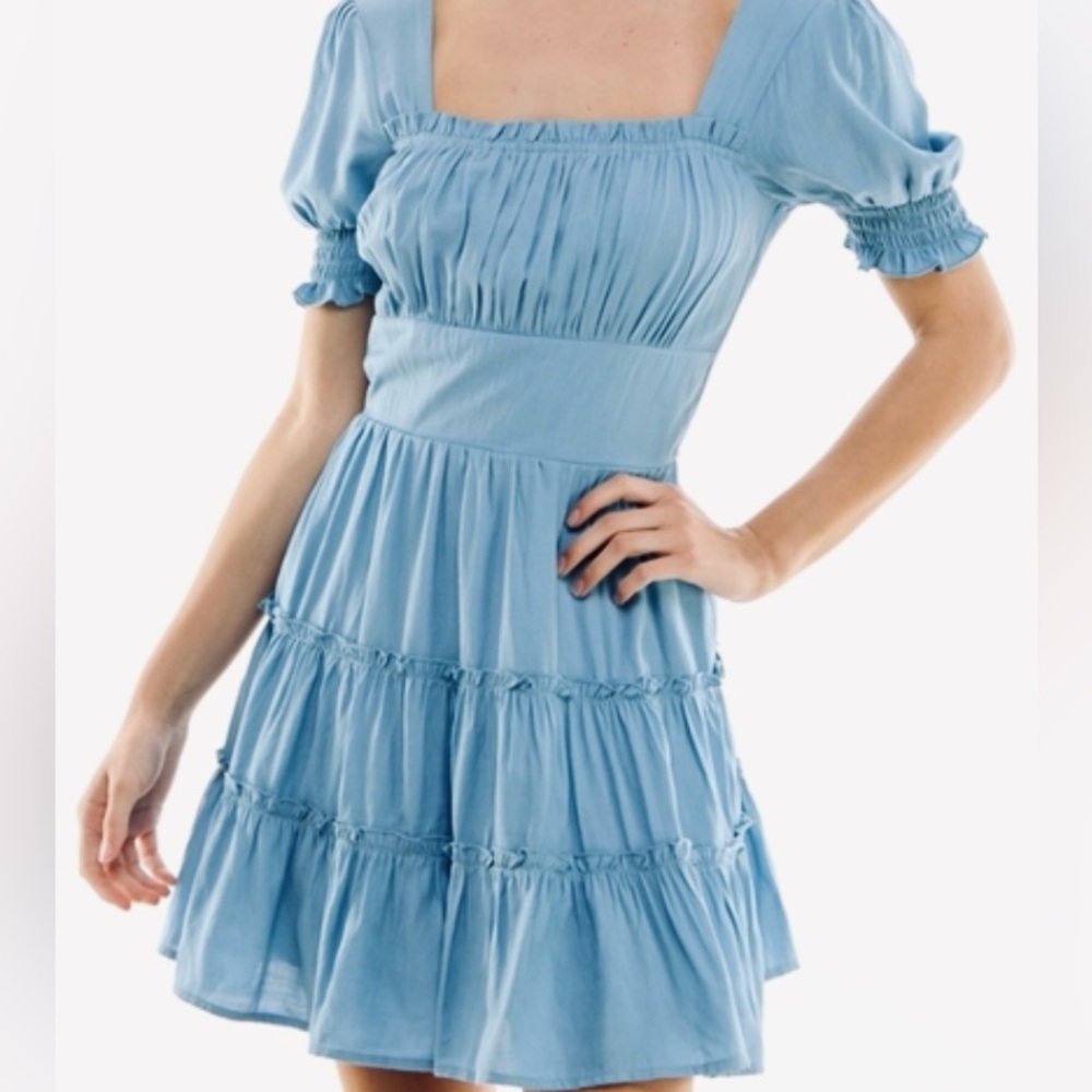 Trixxi Sky Blue Puff Sleeve Mini Dress